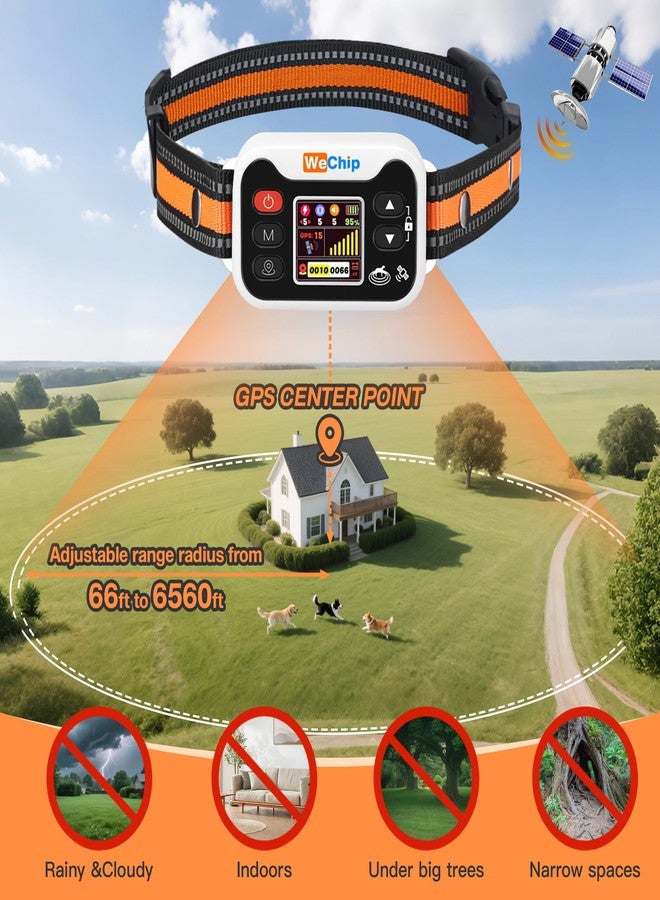 Wechip GPS Dog Collar with 3 Correction Mode,Wireless Dog Fence System with Open Outdoor IPX7 Waterproof (Orange White) - Image 2